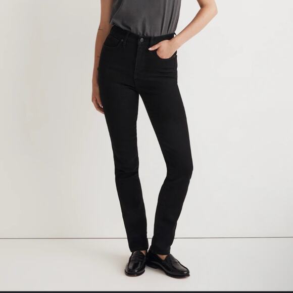 Madewell Stovepipe Black Charcoal Wash Jean Raw Hem Denim High Rise Bottoms - Picture 1 of 14